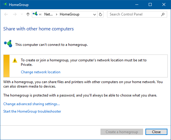 Changing homegroup settings