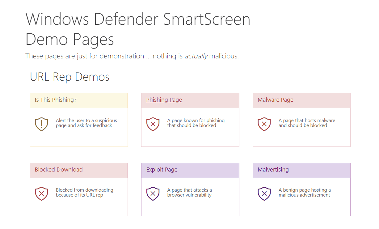 Windows Defender Browser Protection Test Page