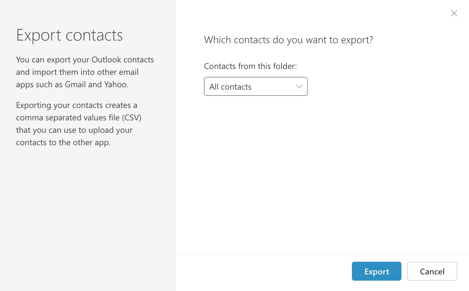 Export Contacts Confirmation