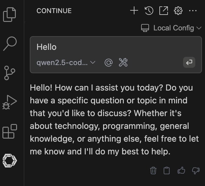 Continue extension “hello” chat