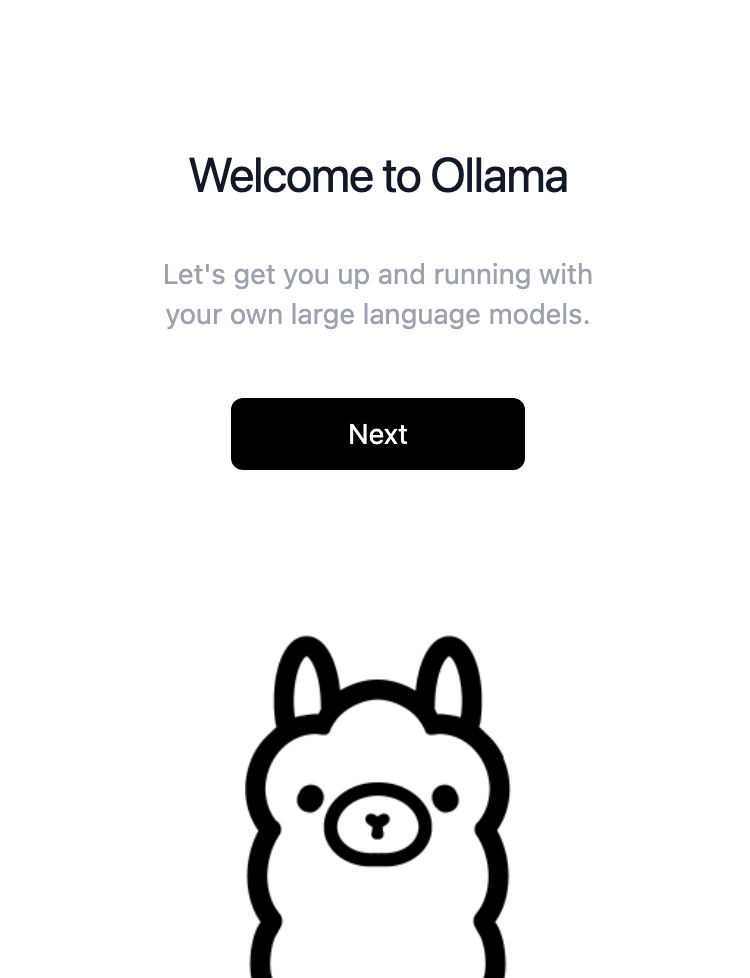 Ollama first run welcome screen