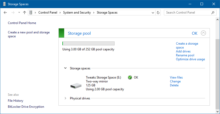 Managing storage spaces in Windows 10
