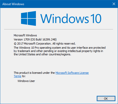 Identifying version of Windows 10 with winver.exe