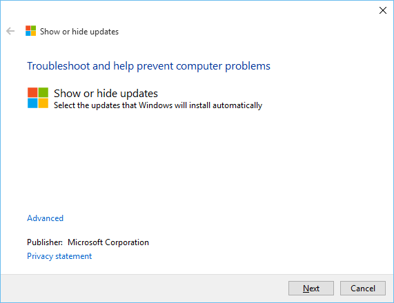 Windows Update Show Hide drivers in Windows 10